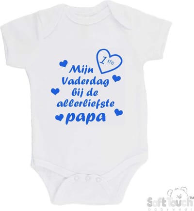 100% katoenen Romper "Mijn 1ste vaderdag bij de allerliefste papa" Jongens Katoen Wit/blauw Maat 56/62