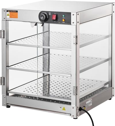 3-laags commerciële voedselverwarmer, 800 W Voedselverwarmer met verlichting voor een betere presentatie van het voedsel, temperatuurregeling van 30 ℃ ~ 85 ℃, 90 l