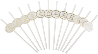 ARTYFETES - 12 rietjes medaillon "Mijn eerste verjaardag" wit en goud 19 cm