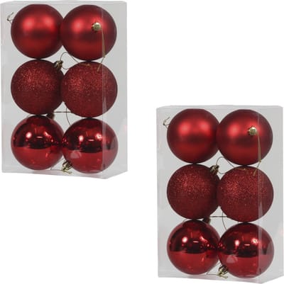 12x Rode kunststof kerstballen 8 cm - Glans/mat/glitter - Onbreekbare plastic kerstballen rood