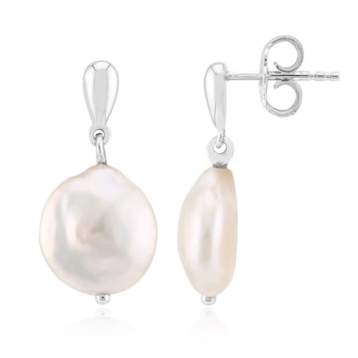 Cavill - Zilveren Oorbellen - 925 Sterling Zilver - 2 Witte Zoetwater Kweekparels 10 mm Fancy Slijpsel - Elegante Parel Oorbellen Dames - 22 mm