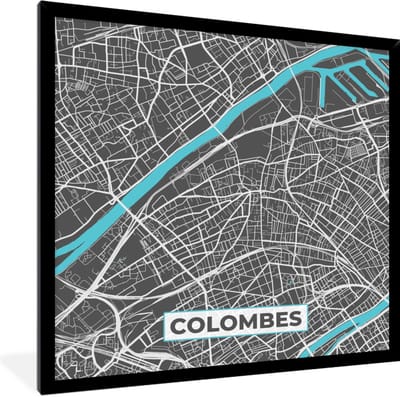 Fotolijst incl. Poster - Colombes - Kaart - Plattegrond - Frankrijk - Stadskaart - 40x40 cm - Posterlijst
