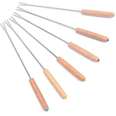 6 pcs Fourchette à Fondue Multifonctionnelle en Acier Inoxydable Manche en Bois Fourchette à Fondue Pour Fondue aux Fruits et au Fromage Fontaine à Chocolat