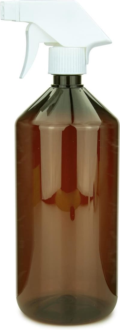 Sprayfles Liter met Trigger Spraydop - Navulbare, Lege Bruine PET fles - Spuitfles, Sprayflacon, Plantenspuit - Lege Plastic Flessen