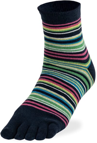 Bonnie Doon Teen Sokken Gestreept Donker Blauw Dames maat 36/42 - Funky Stripes Toe Sock - Gladde naden - Teensokken - 1 paar - Slippers - Quarters - Strepen - Lengte net boven enkel - Black Iris Blue - BP231002.516