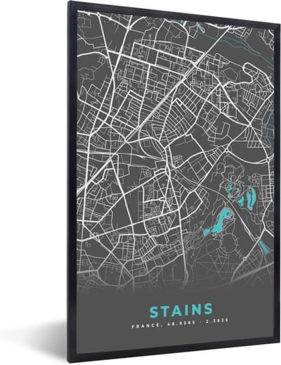 Fotolijst incl. Poster - Stains - Frankrijk - Stadskaart - Kaart - Plattegrond - 40x60 cm - Posterlijst