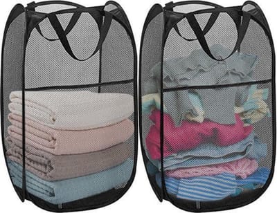 2 stuks wasmand - Opvouwbare wasmand - Pop-up wasmand - Voor badkamer, camping, universiteit, kamer en reizen,Zwart (36 x 36 x 56 cm)