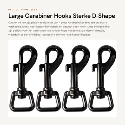 Dailygoods- Karabijnhaken 4-delig - Draaischarnier - Veerhaken - Hondenlijnen - Sleutelhanger - Vernikkeld zwart - Gelegeerd staal - Veerhaak