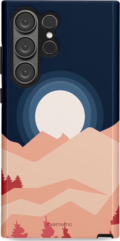 Casetastic hoesje geschikt voor Samsung Galaxy S23 Ultra - Dubbellaagse bescherming - Bergen bij maanlicht - Fashion Case - Zwart Perzik Zand Koraal