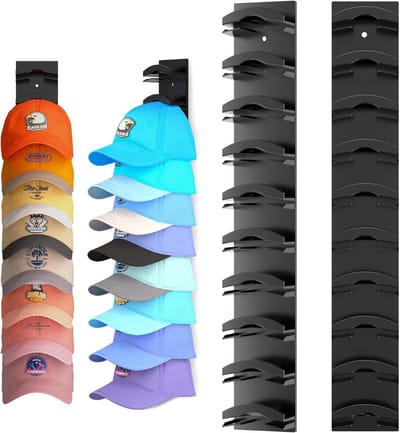 Muts Ophangsysteem - 2 Stuks voor tot 20 Petten - Sterke Lijm en Schroefmontage - Multilaags Opbergrek voor Deur of Kast - Zwart - 1 Set