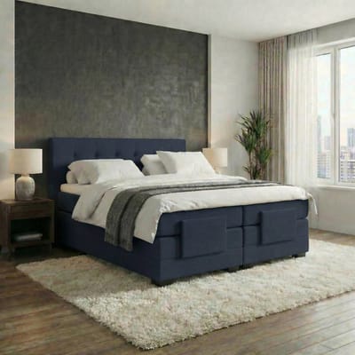 Mörgenn Elektrische Boxspring LUXA - Luxe Splittopper - Pocketvering - Donkerblauw - 90x200 cm - Inclusief Montage + Dekbed en Kussens