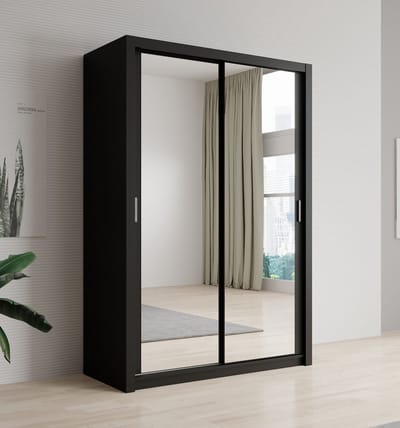 Meubella - Kledingkast Blake - Mat Zwart - 150 cm - Met spiegel