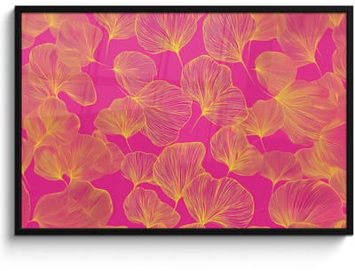 Poster in lijst - Fotolijst 120x80 cm - Posters - Bladeren - Nerven - Grafisch - Roze - Posterlijst zwart - Decoratie - Wanddecoratie woonkamer - Muurdecoratie slaapkamer