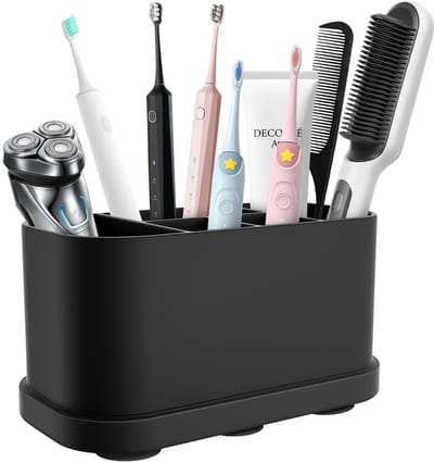 Siliconen Tandenborstelhouder met 5 Compartimenten – Afneembare Bodem, Zuignapbasis & Waterafvoer – Elektrische Tandenborstels, Toiletartikelen en Badkamerorganizer