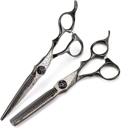 Haarknipper Set - Kappersscharen Uitdunschaar - Professioneel Knippen - Ergonomisch Ontwerp - 6 Inch - Zwart