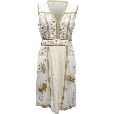 Diane von Furstenberg V-hals Knielange Jurk in Crème Polyester