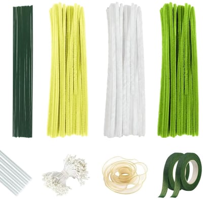 300 Stuks Pijp Reinigers voor Bloemen, Set voor Lelies, Tulpen en Margrieten met Groene Stokken, Bloemlint en Lijm voor Creatieve Bloemstukken