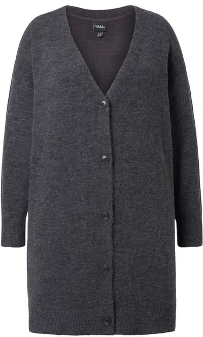 Ulla Popken - Dames - Vest boxy-model V-hals knoopsluiting - Donkergrijze melange - Maat 46+