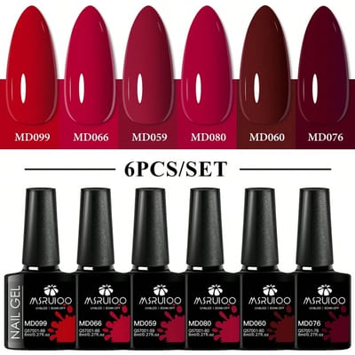 6 stuks 8 ml wijnrode bordeauxrode gelnagellakset, soak-off UV LED semi-permanente manicure lak, kersen diep koffie bordeauxrood donkerwijn effen tinten, glanzende anti-chip nagelproducten, vintage herfst kerstbruiloft DIY nagelset