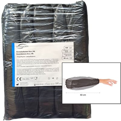 Hygostar Wegwerp Mouwovertrek Zwart – PE 20 My – 100 Stuks – Hygiënisch en Waterafstotend
