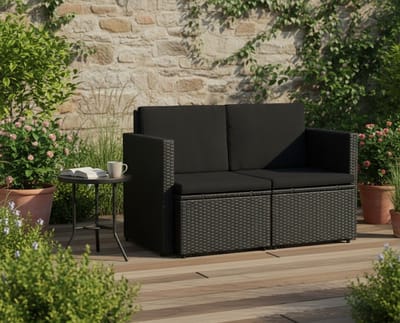 Luxe 2-Zits Tuinbank Poly Rattan met Comfortabele Kussens – Zwarte Buitenbank voor Tuin, Terras en Balkon – Weerbestendig en Lichtgewicht Loungeset House&Garden