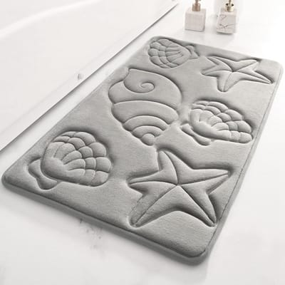 Badmat - Zacht en Waterabsorberend Schelp en Zeester Ontwerp - Antislip Strand Stijl Badkamermat voor Binnen - Wasbaar en Snel drogend - Geschikt voor Entree en Badkamer - Formaat 40x60 cm - Grijze Kleur