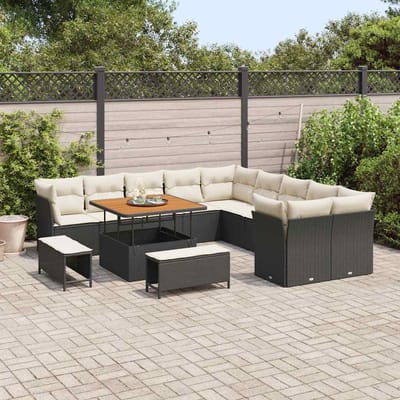 vidaXL - Tuinbank - Set - 13 - st - Zwart - en - Crème - poly - rattan