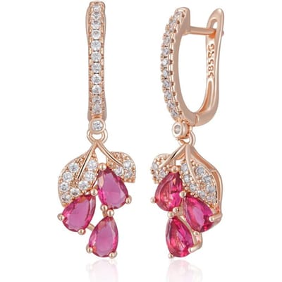 Kienl Boucles d'oreilles pendantes fleur couleur or rose pour femmes Mode Rouge Zircon naturel Accessoires Bijoux quotidiens de haute qualité beige