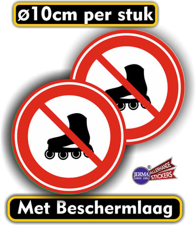 Jerma - Verboden voor rolschaatsen en skates - Sticker - Set 2 st - Ø 10 cm - Zelfklevend - Vinyl