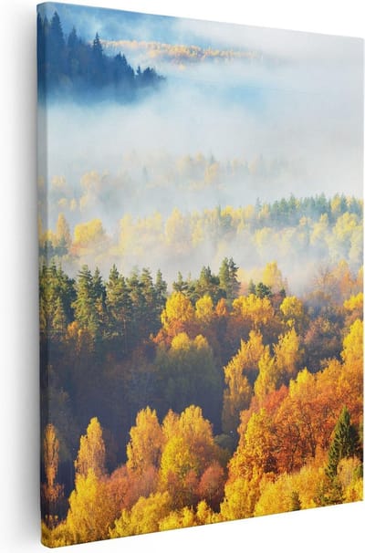 Artaza Canvas Schilderij Herfstbos - 80x100 cm - Groot - Wanddecoratie Landschap - Muurdecoratie Bergen - Schilderijen Op Canvas Natuur