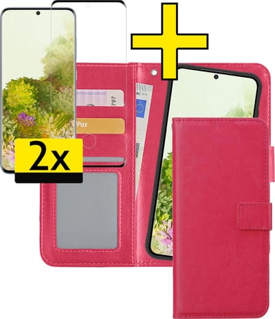 Hoesje - 2 in 1 - Geschikt voor Samsung Galaxy S20 - Met 2x Screenprotector - En Uitneembare Hard Cover - Bookcase - Wallet Case - Met Pasjeshouder - Book Case - Uitneembaar - Pashouder - Kunstleer - Telefoonhoesjes - Donkerroze