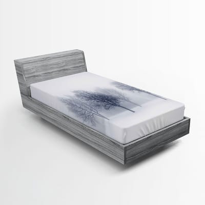 ABAKUHAUS Landschap Hoeslaken, Winters Bos zonder Bladeren, Zachte Decoratieve stof met Elastische Band, 90 x 200 cm, Wit en Grijs