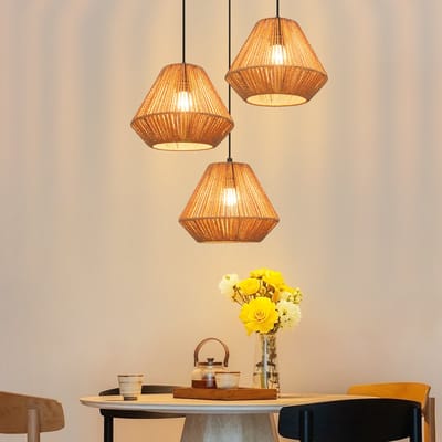 NETTLIFE E27 Hanglamp - Boho Rotan - In hoogte verstelbaar - 3-lichts - Retro design - Voor eetkamer slaapkamer en woonkamer - Zonder lamp