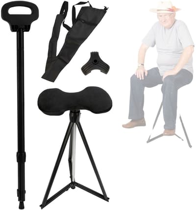 CLVP® Wandelstok met Zitje - Zitwandelstok - Zwart