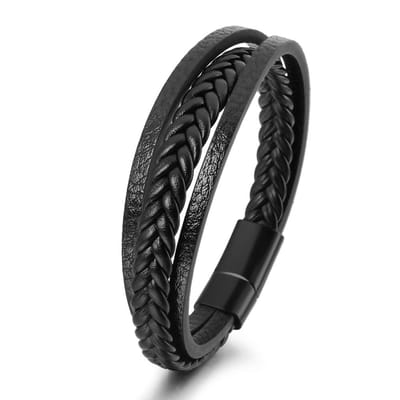 Trendy leren armbanden voor mannen Roestvrijstalen armband 21CM Meerlaags gevlochten touwarmbanden voor mannen Sieradengeschenken 21 black