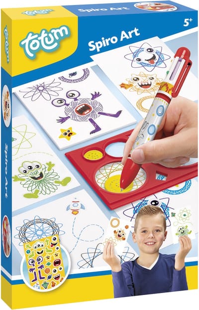 Totum Spirograaf knutselset teken set incl. 6 kleurenpen en herbruikbaar sjabloon - Spiro art 5+ cadeau tip creatief speelgoed jongens en meisjes