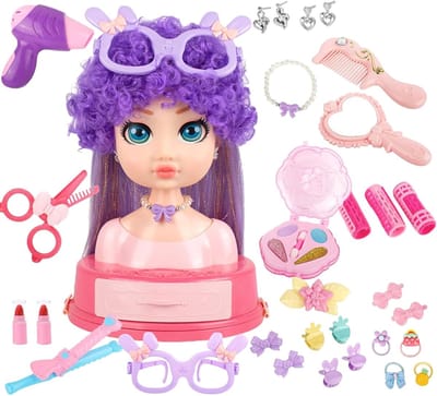Kappershoofd met Accessoires - Make-up Poppenhoofd - Kapsels en Make-up Leren - 31 Delige Beautyset - Poppenhoogte 20cm