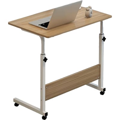 Table de Chevet Relevable 60 X 40cm Forme C Cadre Métal Mobile Bureau pour Ordinateur Portable Maison Canapé Couleur Noyer