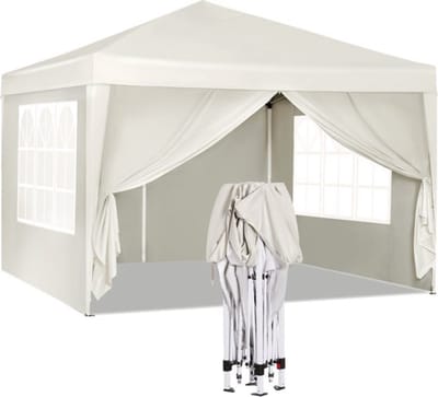 Pop-Up Partytent - Tuintent - Voor kamperen - Pop-up Tent Partytent - 4 Palen - Open Zijde - Wit
