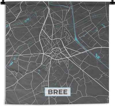 Wandkleed - Wanddoek - Plattegrond – Bree – Blauw – Stadskaart - België - Kaart - 180x180 cm - Wandtapijt