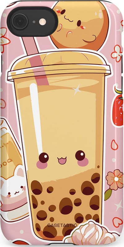 Casetastic Hoesje Geschikt voor Apple iPhone 7/8/SE - Stijlvolle Beschermende Duo-layer Case - Kawaii Thee Design - Bubble Tea