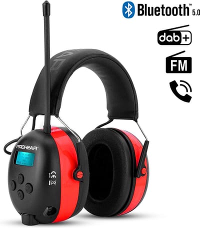 Oorkappen met DAB+ FM RADIO - oorbeschermers met BLUETOOTH - AUX - Bellen- OPLAADBAAR oorkappen - gehoorbescherming - Ergonomisch - Orthopedisch - Gratis Lederen tas - ROOD