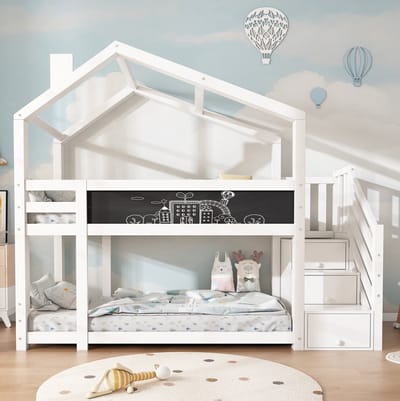COVREO Stapelbed 90x200 cm wit, boomhutdesign, trap, zonder matras