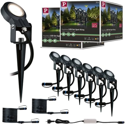 Set Plug & Shine LED-tuinspots Sting Set van 6 IP67 rond 52 mm 3000K 6x6,4W 6x270lm 230/24V Antraciet Aluminium
