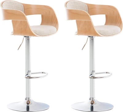 CLP Kingston Set van 2 barkrukken - Met rugleuning - Armleuning - Voetsteun - Stof - natura/creme