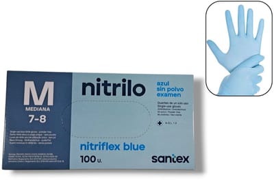 Santex - 100x Wegwerp Handschoenen - Nitrile - Blauw - Powder Free - Latex free - Maat M
