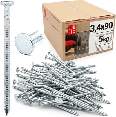 LUN FIX - Rillennagel 3,1 x 90 mm - 5kg (ca. 735 stk.) - ongegalvaniseerde bouwspijker - houten spijkers voor bouwprojecten