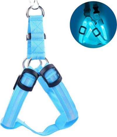 Hondentuig - Reflecterende hondentuigjes - LED Glasvezel - Verlicht - Verstelbaar Tuig Voor Huisdieren - Anti Trek Tuig Hond - Reflecterend - Honden Tuigje - Reflecterend Harnas Hond - Voor Kleine En Middelgrote Honden - L - Blauw