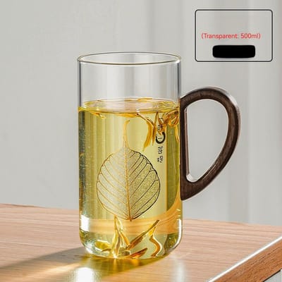 500ml Draagbare Transparante Glazen Beker Huishoudelijke Koffiemok met Houten Handvat Keuken Drinkgerei Theekop Kerstcadeau 500ml-550ml beige
