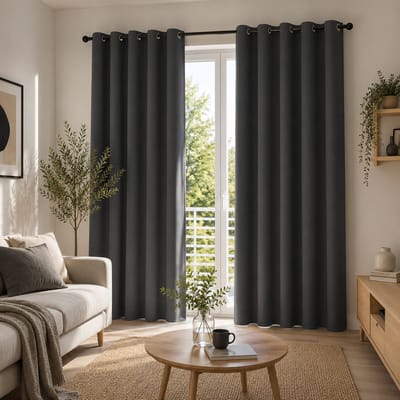 Verduisteringsgordijn 132x214 cm Donkergrijs met Oogjes - 100% Verduisterend Gordijn voor Slaapkamer en Woonkamer - Thermisch Geïsoleerd Kant en Klaar Gordijn - 1 Stuk